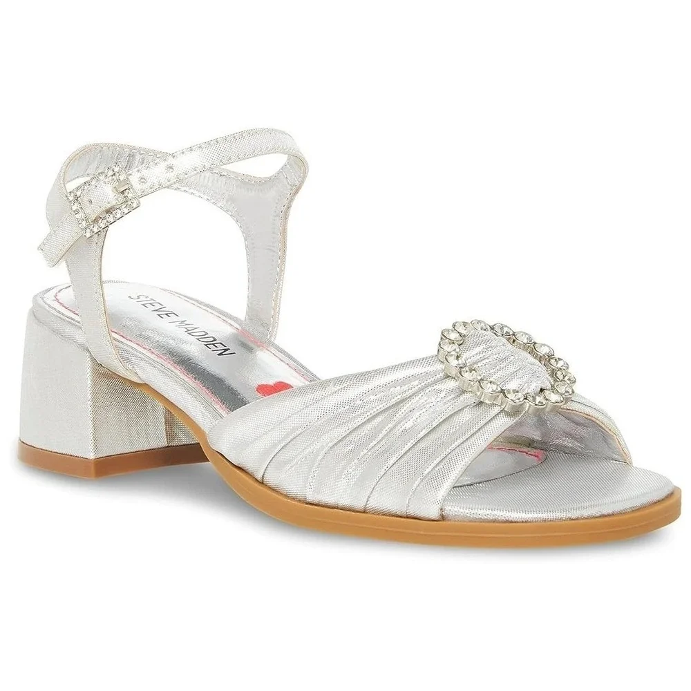 Steve Madden Girls Size 2 Tango Heel Dress Sandals Open Toe Ankle Strap Silver